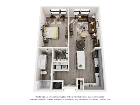 Floor plan for 1 bed, 1 bath, 984 sqft